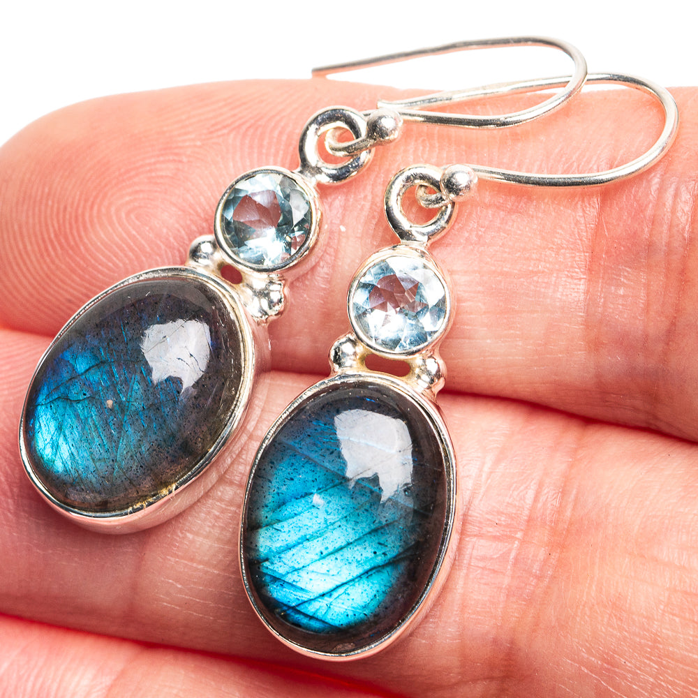 Labradorite, Blue Topaz Earrings 1 1/2" (925 Sterling Silver) E432779