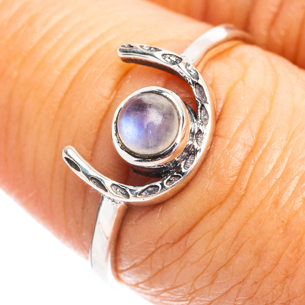 Rainbow Moonstone Horseshoe Dainty Ring Size 7.75 (.925 Sterling Silver)