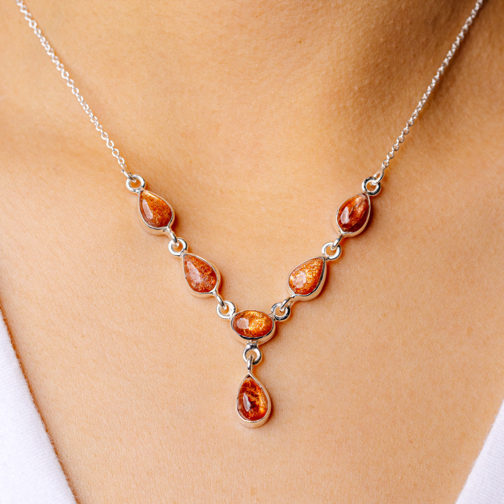 Sunstone Necklace 17 1/4 To 18 7/8" (925 Sterling Silver) N90133