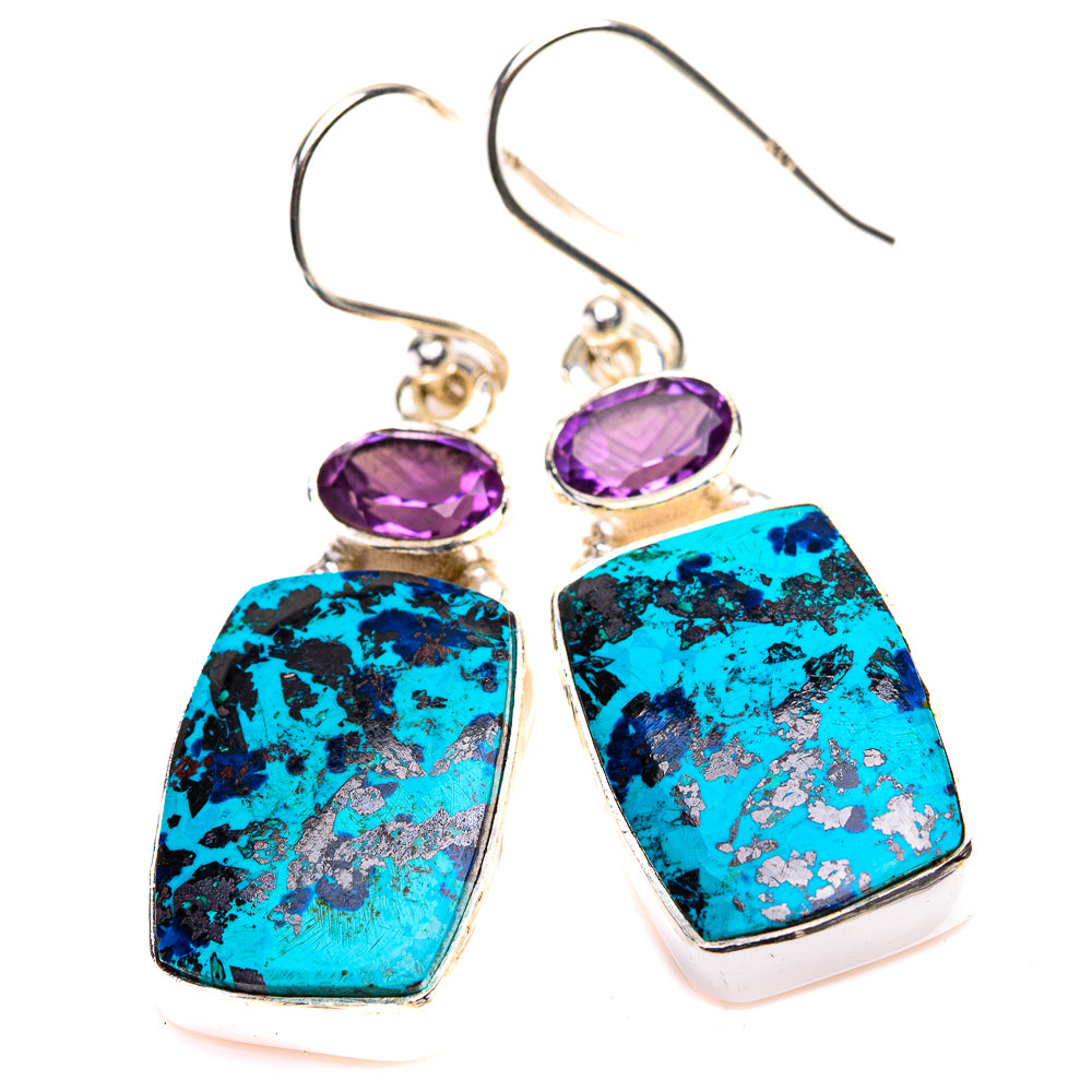 Shattuckite, Blue Topaz Earrings 1 5/8" (925 Sterling Silver) EARR432171