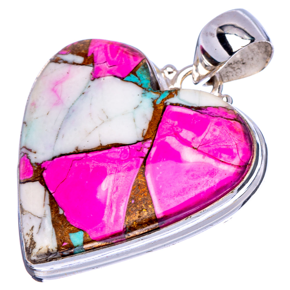 Pink Dahlia Mohave Turquoise Heart Pendant 1 3/8" (.925 Sterling Silver)