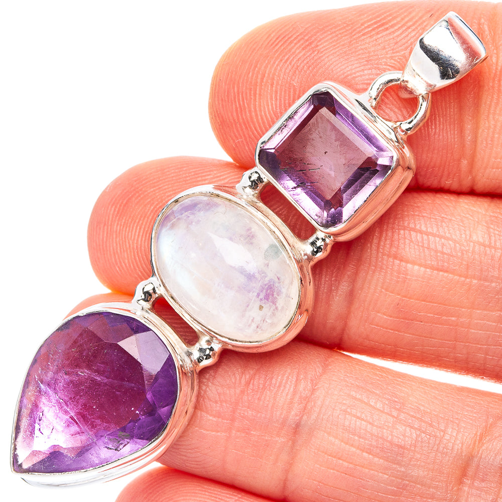Premium Amethyst, Rainbow Moonstone Pendant 2 1/8" (.925 Sterling Silver)