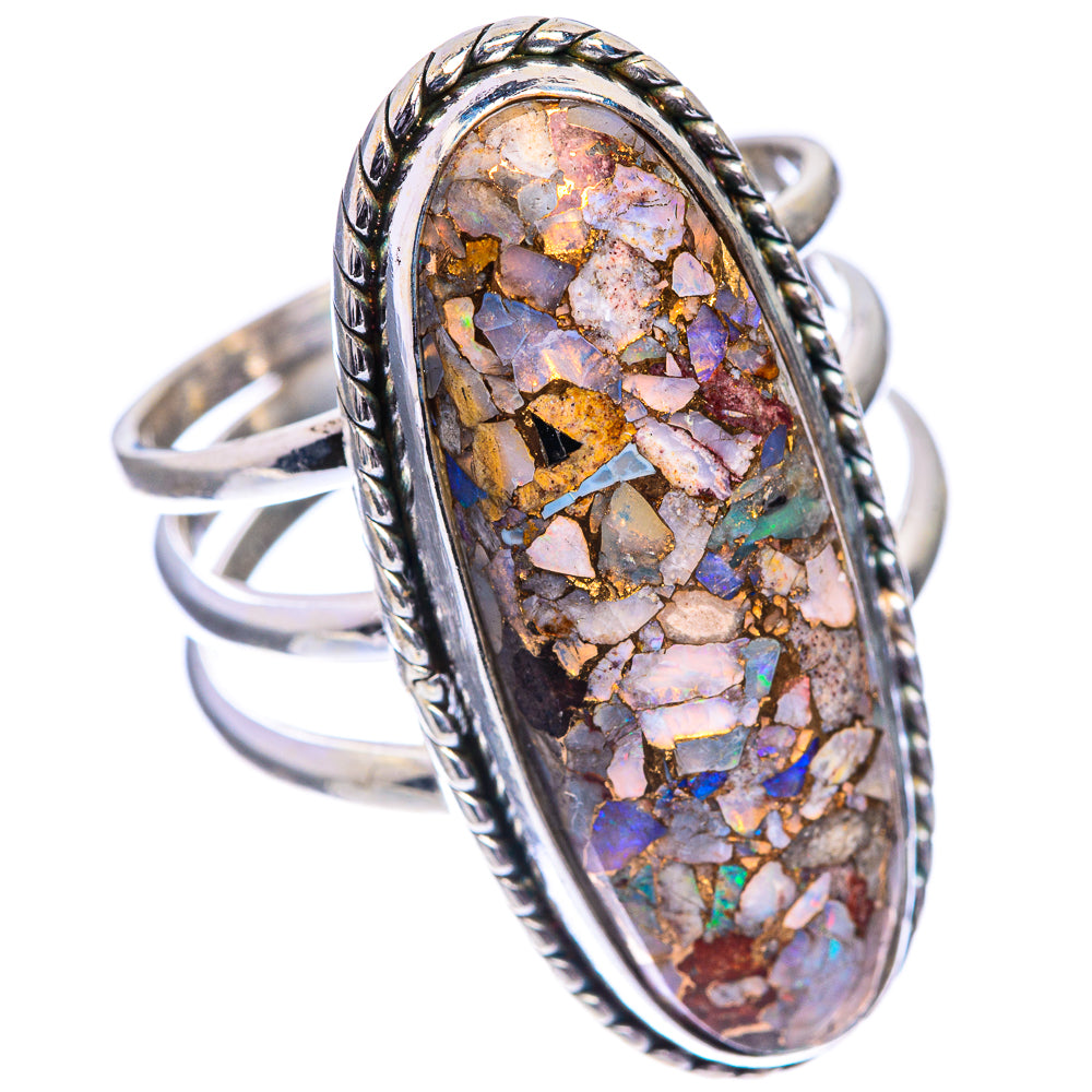 Large Copper Composite Rainbow Moonstone Ring Size 10.75 (925 Sterling Silver) RING143372