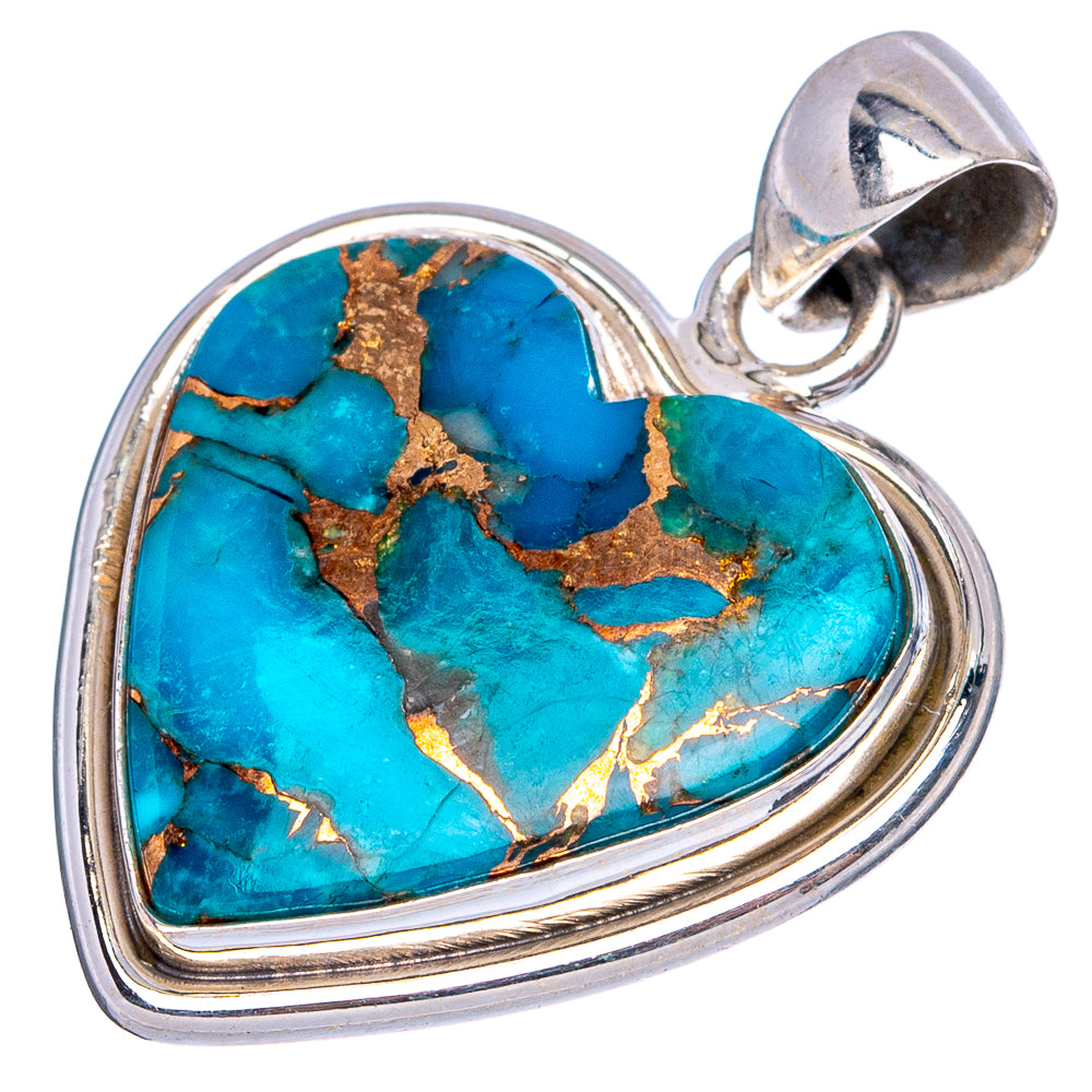 Blue Copper Composite Turquoise Heart Pendant 1 1/4" (925 Sterling Silver) P43432