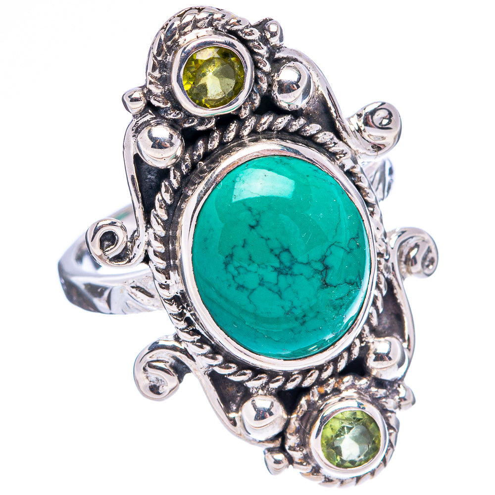 Premium Turquoise, Peridot Ring Size 6.75 (.925 Sterling Silver)