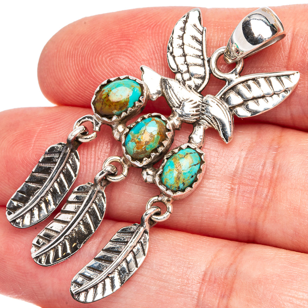 Tibetan Turquoise Hummingbird Pendant 1 7/8" (925 Sterling Silver) P40391