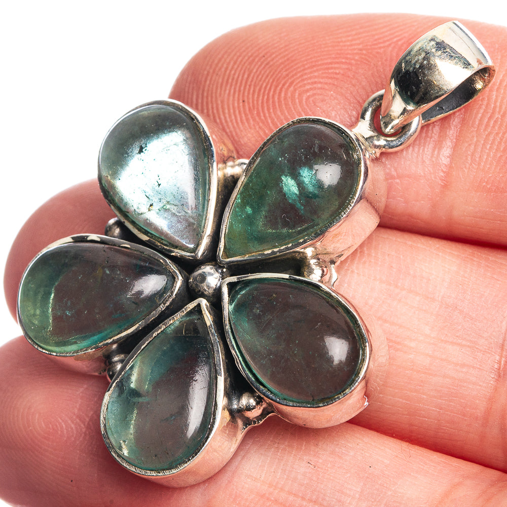 Blue Fluorite 925 Sterling Silver Pendant 1 1/2"