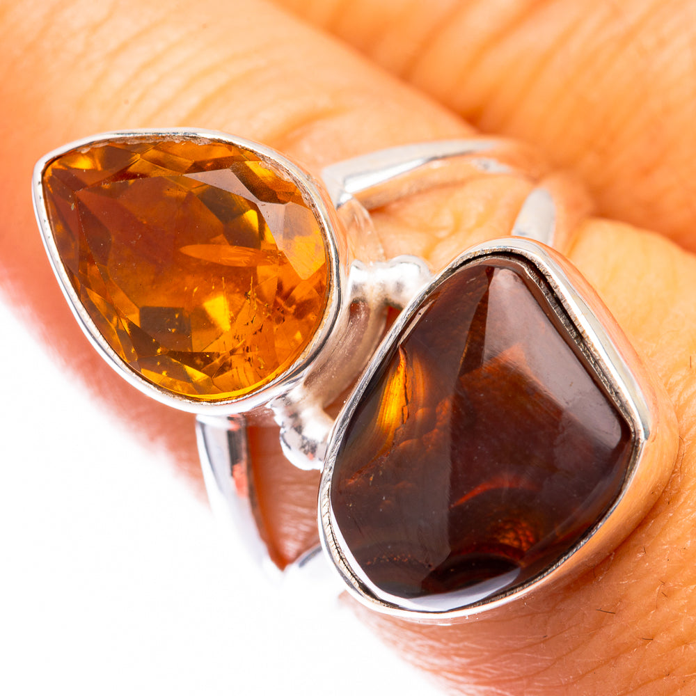 Mexican Fire Agate, Citrine Ring Size 7.25 (925 Sterling Silver) R140737