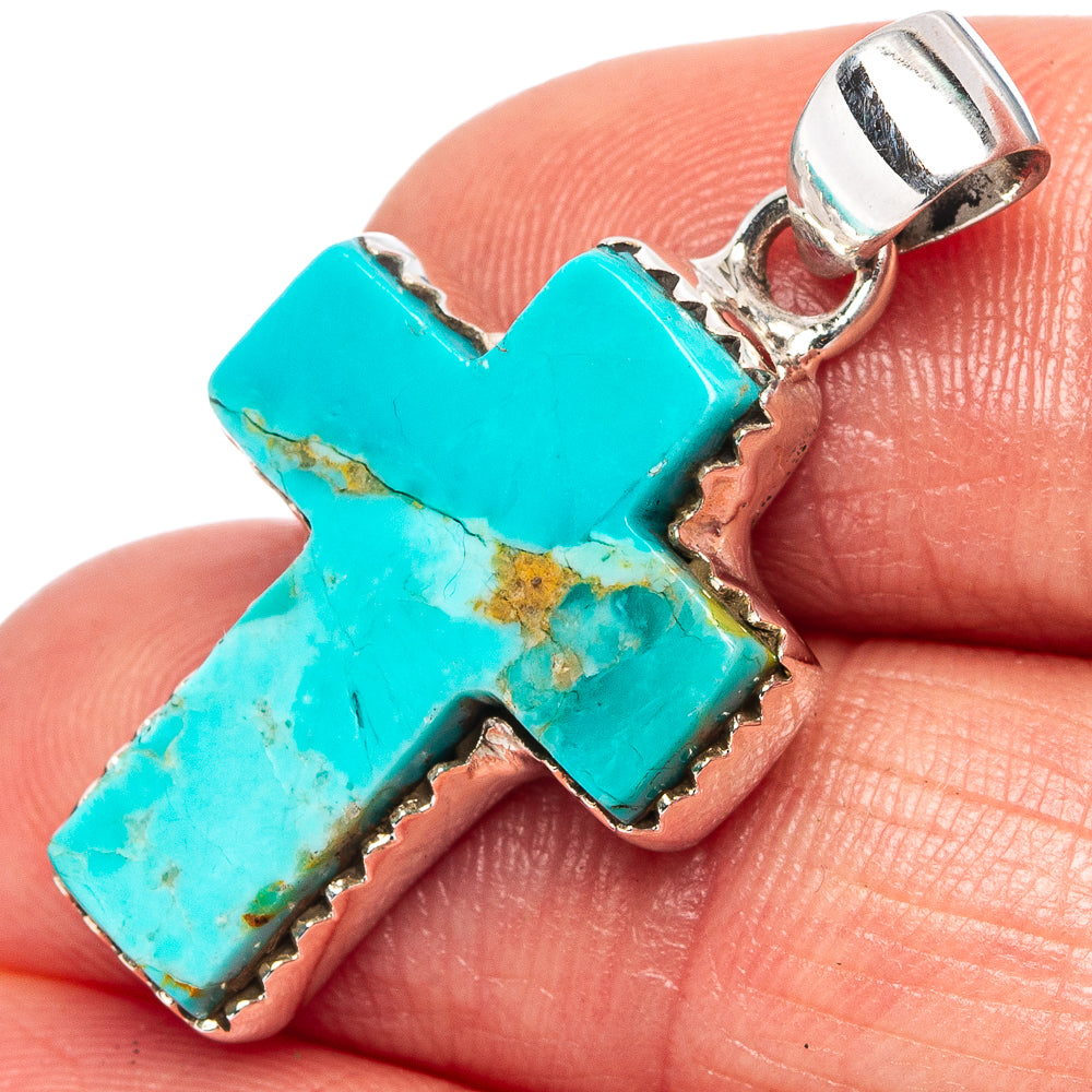 Native Style Mohave Turquoise Pendant 1 1/4" (.925 Sterling Silver)
