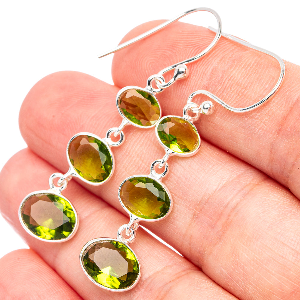 Dainty Peridot Earrings 1 3/4" (925 Sterling Silver) E2886