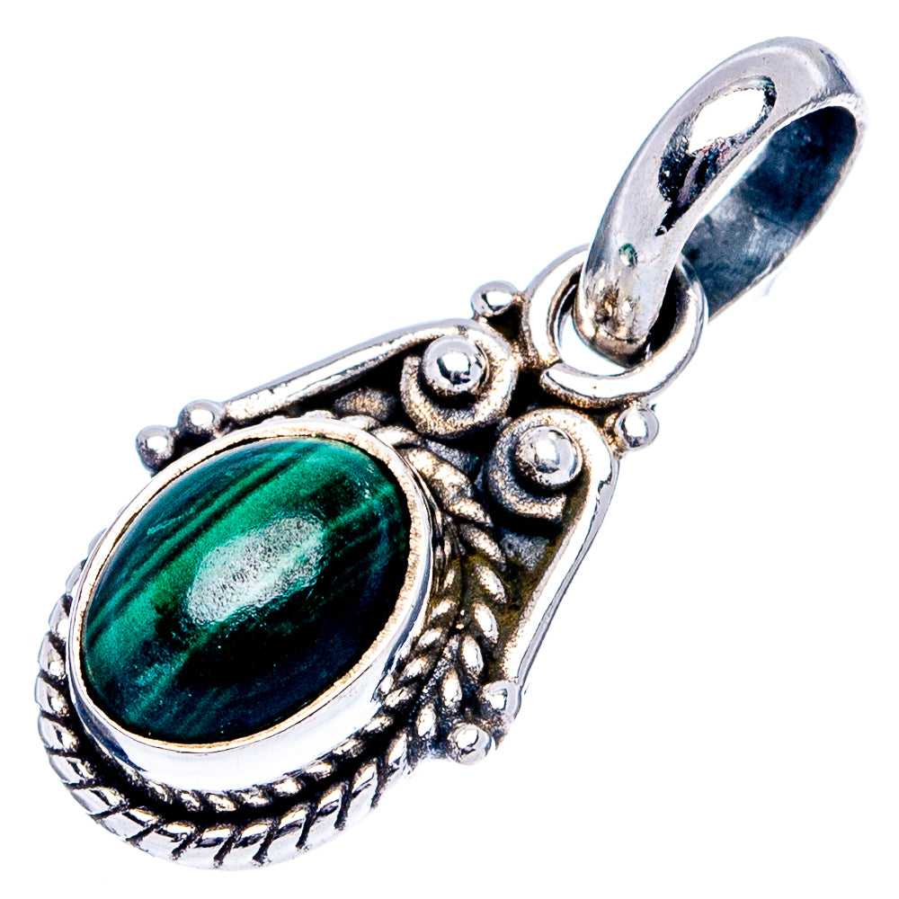 Malachite Dainty Pendant 7/8" (.925 Sterling Silver)
