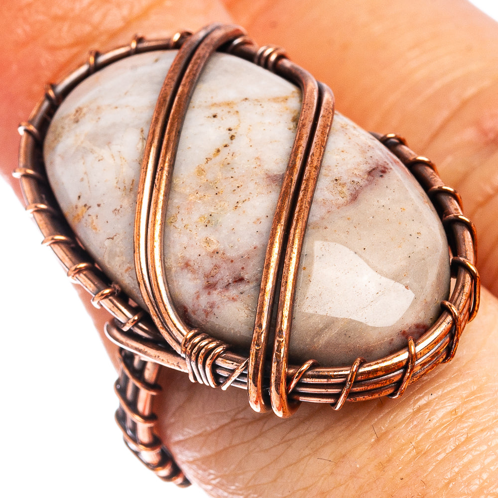 Turkish Tube Agate Wire Wrap Ring Size 7.75 (Oxidized Copper)