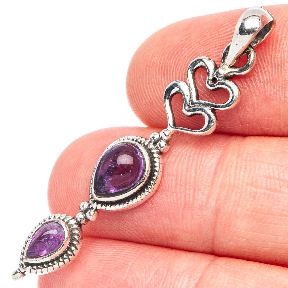 Dainty Amethyst Heart Pendant 1 3/4" (925 Sterling Silver) P45372