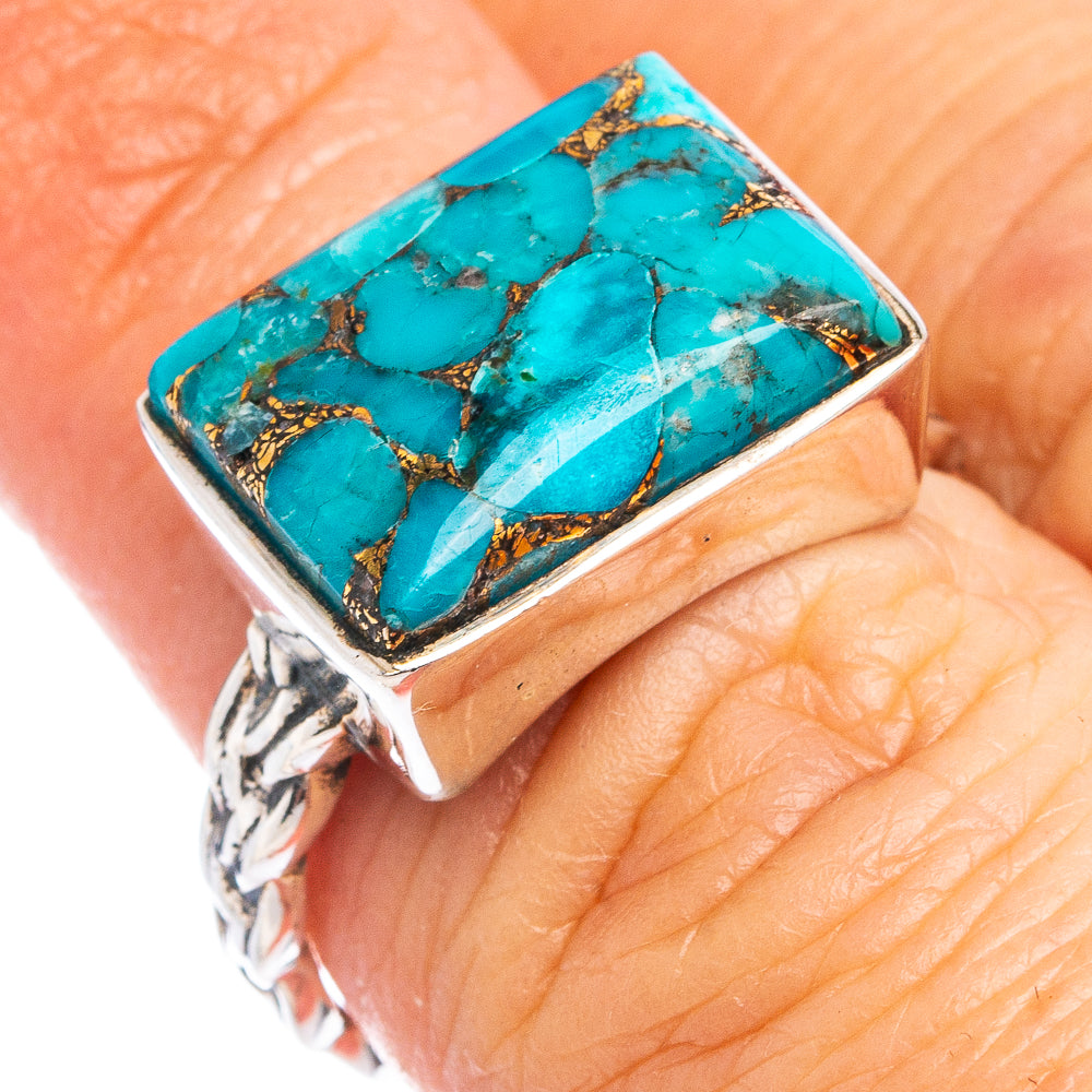 Blue Copper Turquoise Ring Size 7 (.925 Sterling Silver)