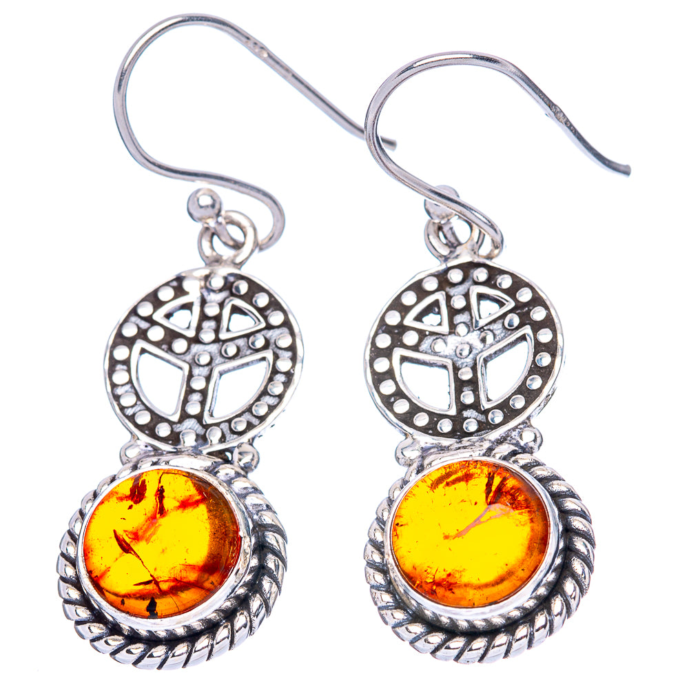 Baltic Amber Peace Earrings 1 3/8" (925 Sterling Silver) E1389