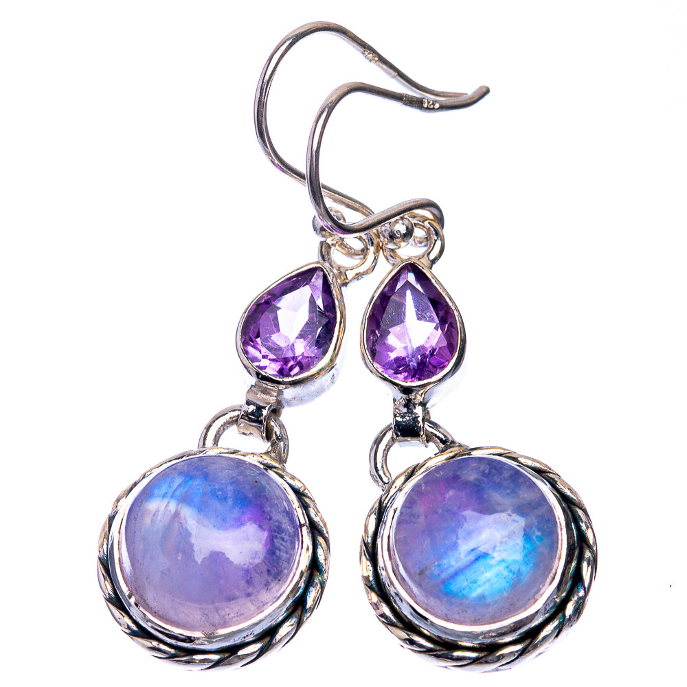 Rainbow Moonstone, Amethyst Earrings 1 5/8" (925 Sterling Silver) E432585
