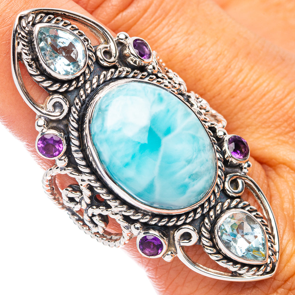 Signature Larimar, Blue Topaz, Amethyst Ring Size 9 (925 Sterling Silver) R7597
