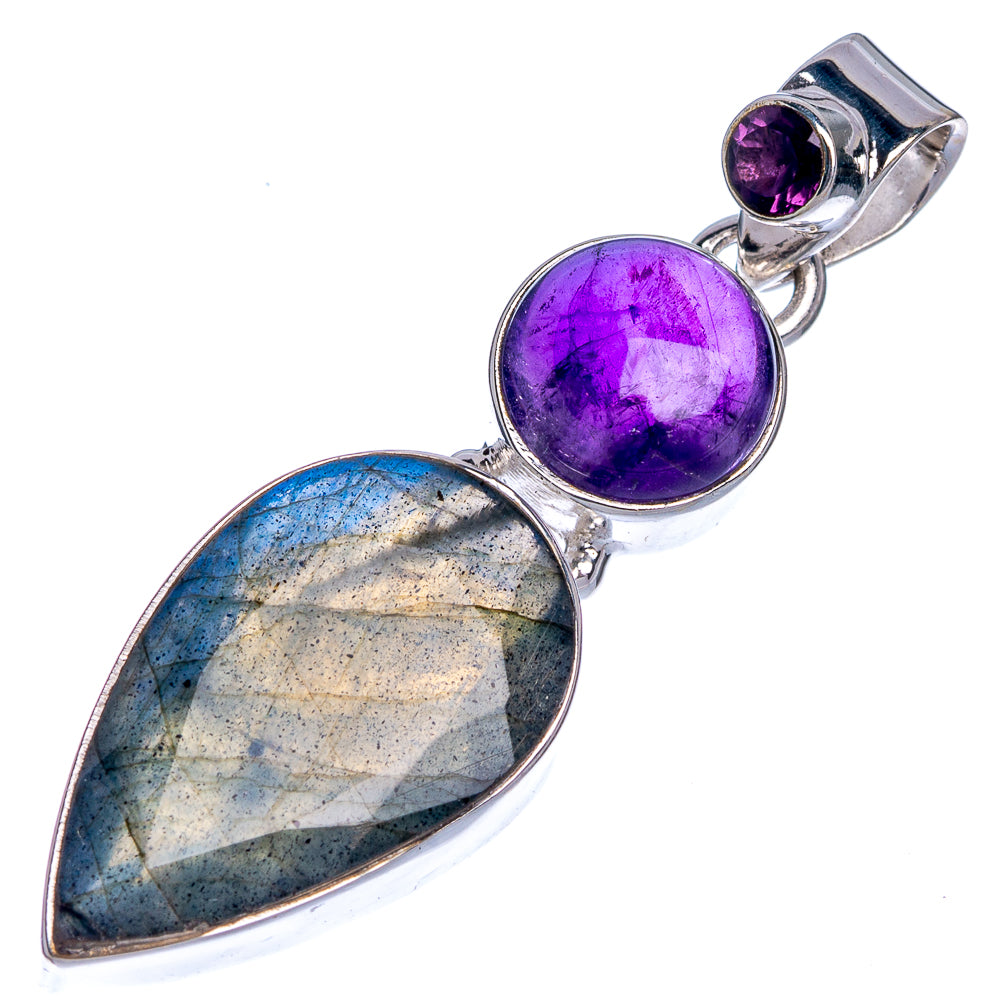 Labradorite, Amethyst Pendant 1 7/8" (925 Sterling Silver) P39823