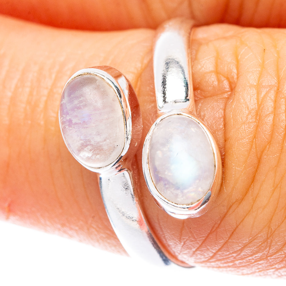 Rainbow Moonstone Dainty Ring Size 7 Adjustable (925 Sterling Silver) R5711