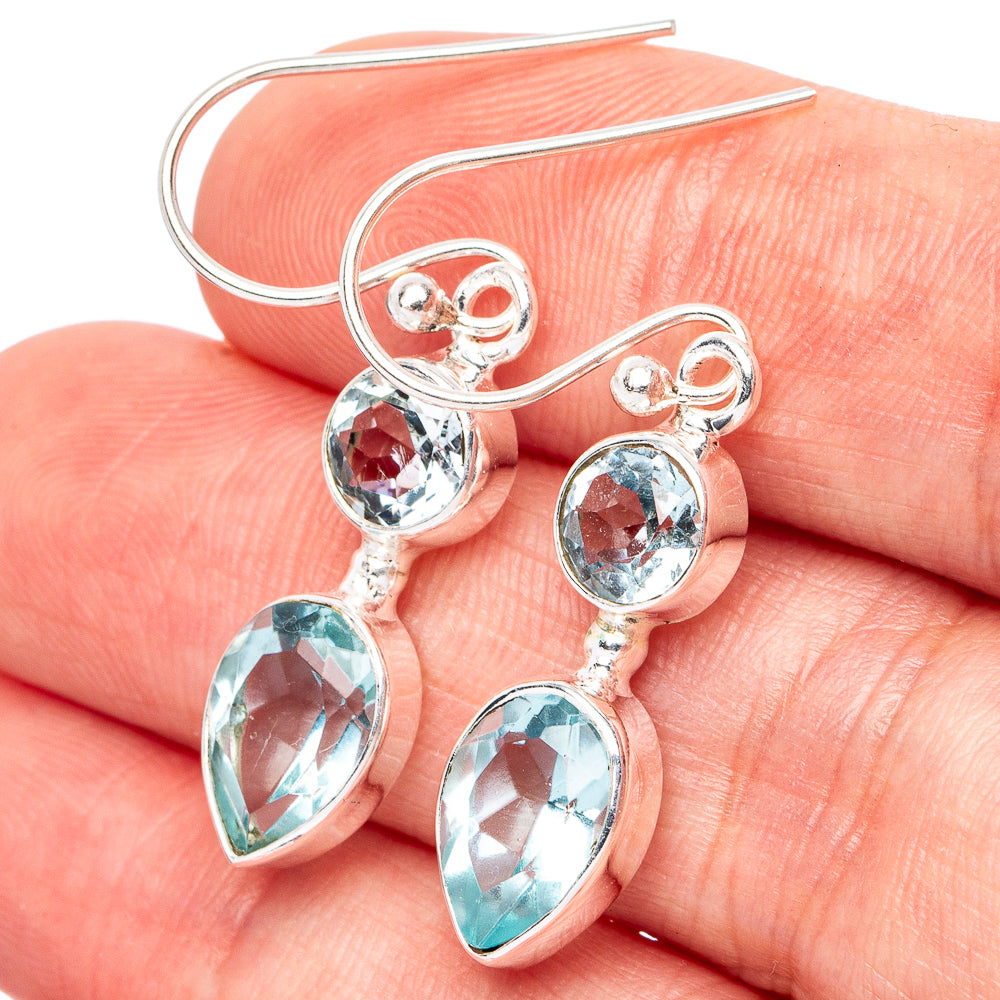 Blue Topaz Earrings 1 1/2" (925 Sterling Silver) E3019