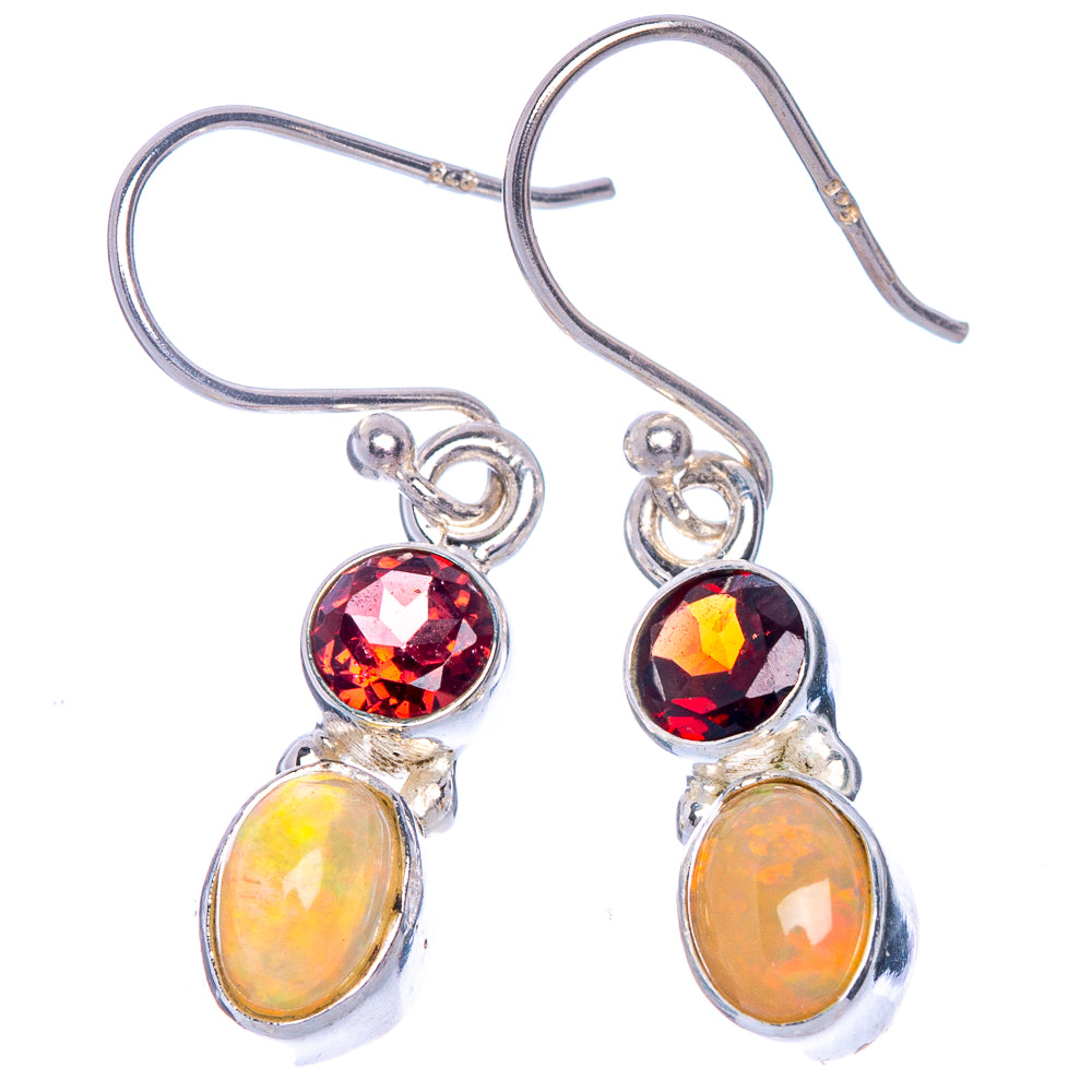 Rare Ethiopian Opal, Garnet Earrings 1 1/4" (925 Sterling Silver) E433536