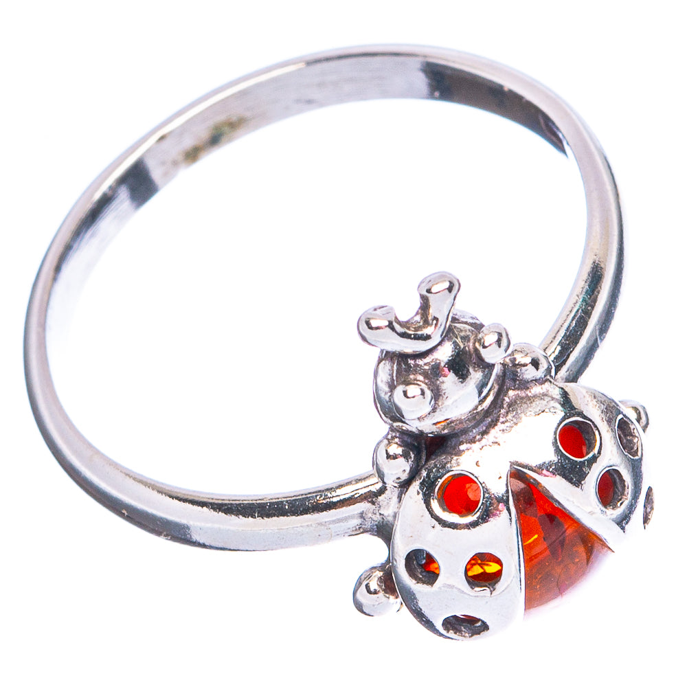 Baltic Amber Ladybug Ring Size 8 (.925 Sterling Silver)