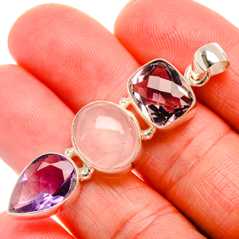 Rose Quartz, Amethyst Pendant 2" (925 Sterling Silver) PD38178