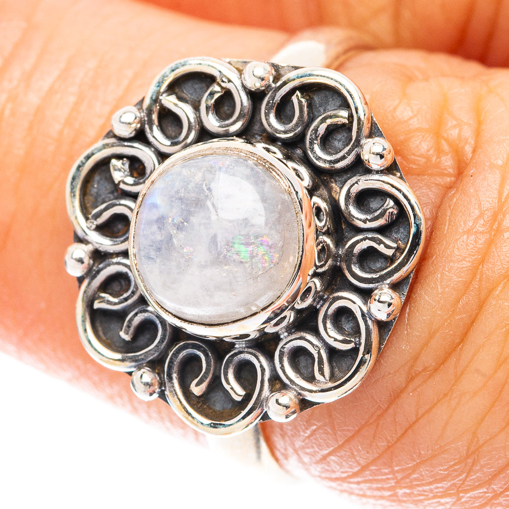 Rainbow Moonstone Ring Size 6.5 (925 Sterling Silver) R5645
