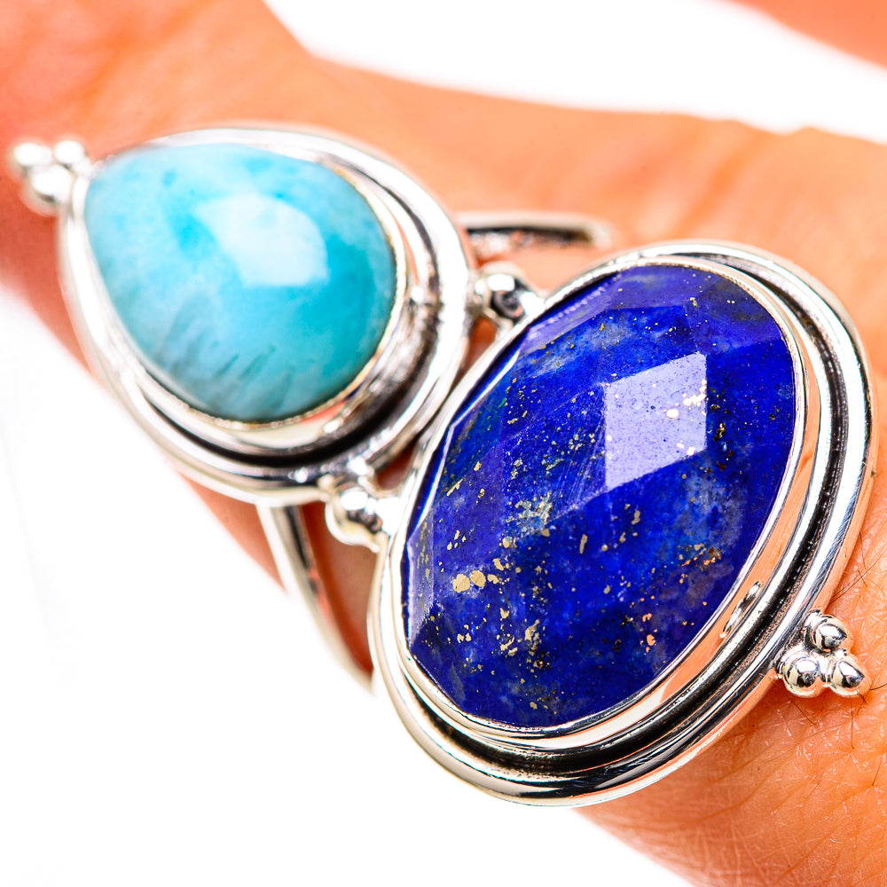 Large Lapis Lazuli, Larimar Ring Size 7.25 (925 Sterling Silver) RING139306