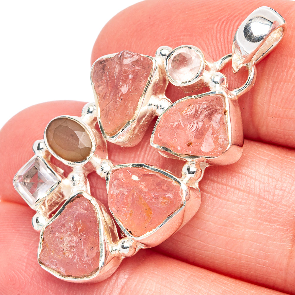 Rose Quartz, Rainbow Moonstone Pendant 1 1/2" (925 Sterling Silver) P44353