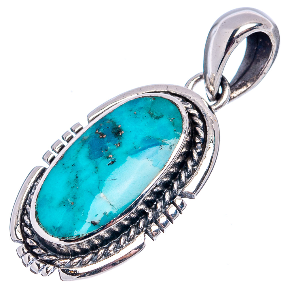 Native Style Mohave Turquoise Pendant 1 1/8" (.925 Sterling Silver)