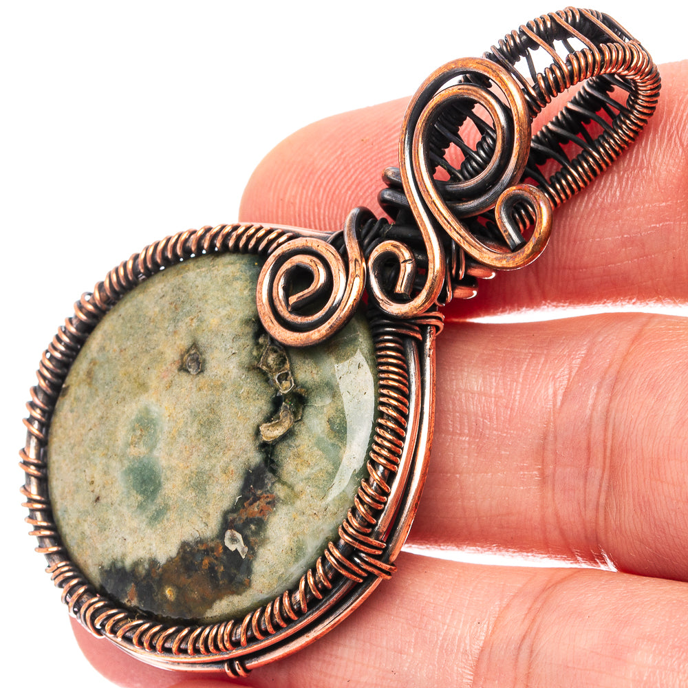 Ocean Jasper Wire Wrap Pendant 2 1/4" (Oxidized Copper)