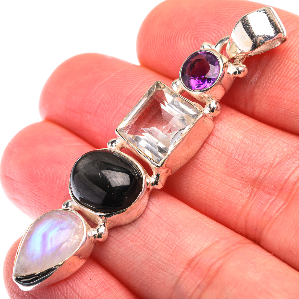 White Quartz, Star Diopside, Rainbow Moonstone, Amethyst Pendant 2" (925 Sterling Silver) PD38496