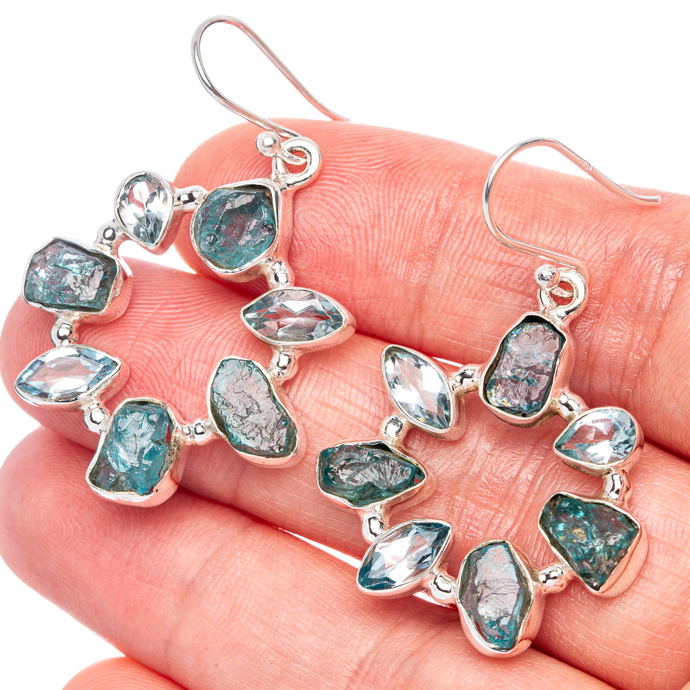 Premium Rough Apatite Earrings 1 5/8" (925 Sterling Silver) E1238