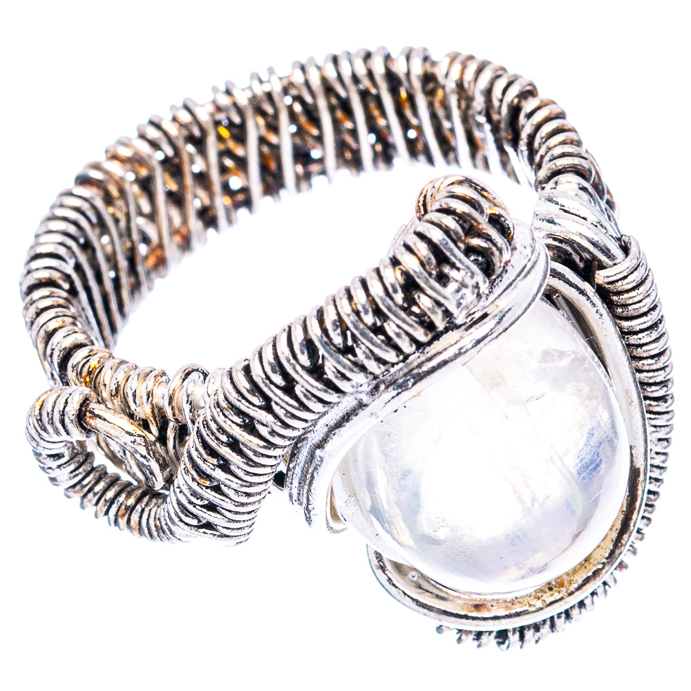 (Classic Series) Rainbow Moonstone Ring Size 7.75 (.925 Sterling Silver)