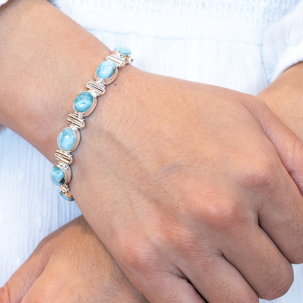 Larimar Bracelet (925 Sterling Silver) 6 5/8 to 8 1/8" BR90308