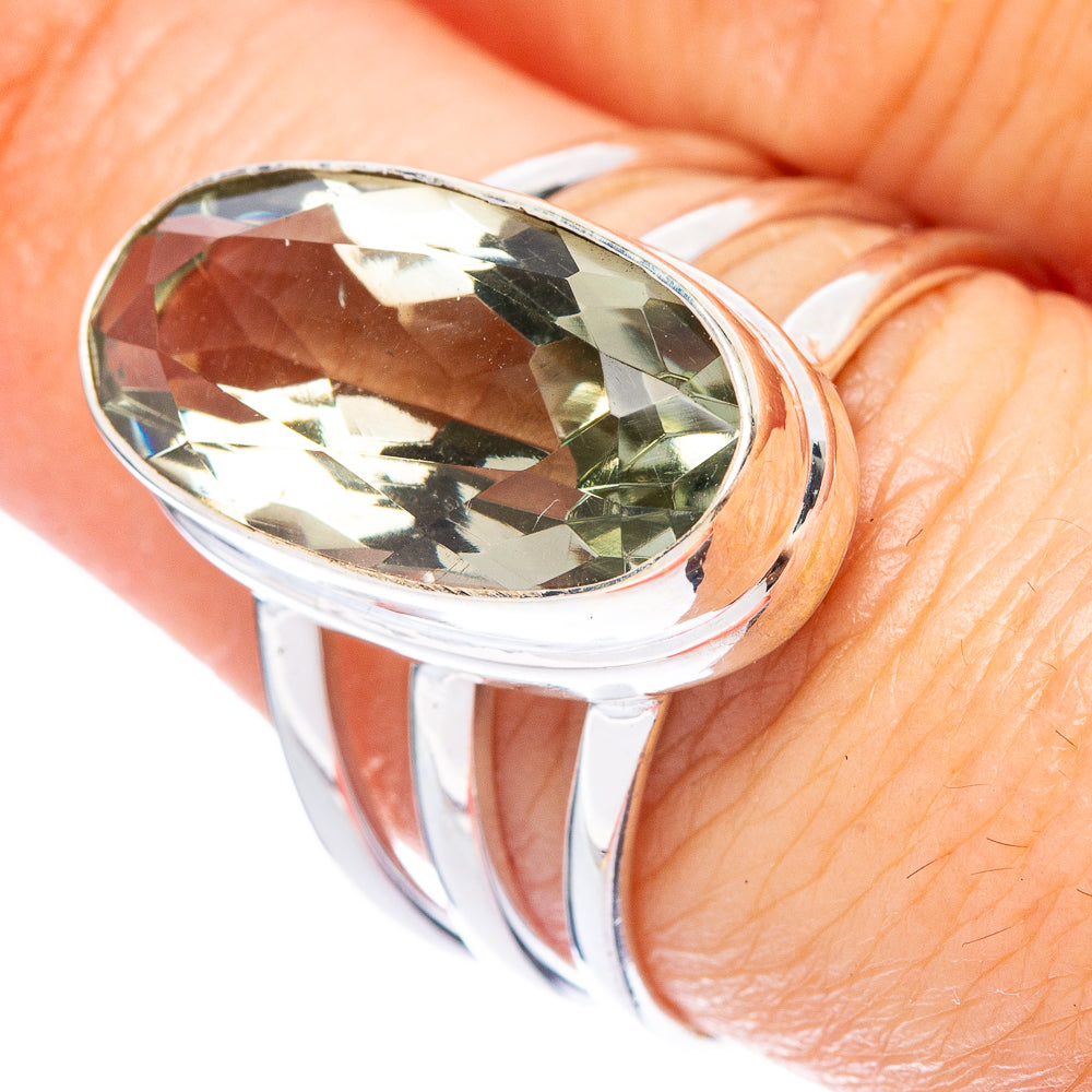 Faceted Green Amethyst Ring Size 7.75 (925 Sterling Silver) R1758