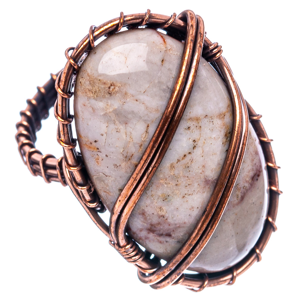 Turkish Tube Agate Wire Wrap Ring Size 7.75 (Oxidized Copper)