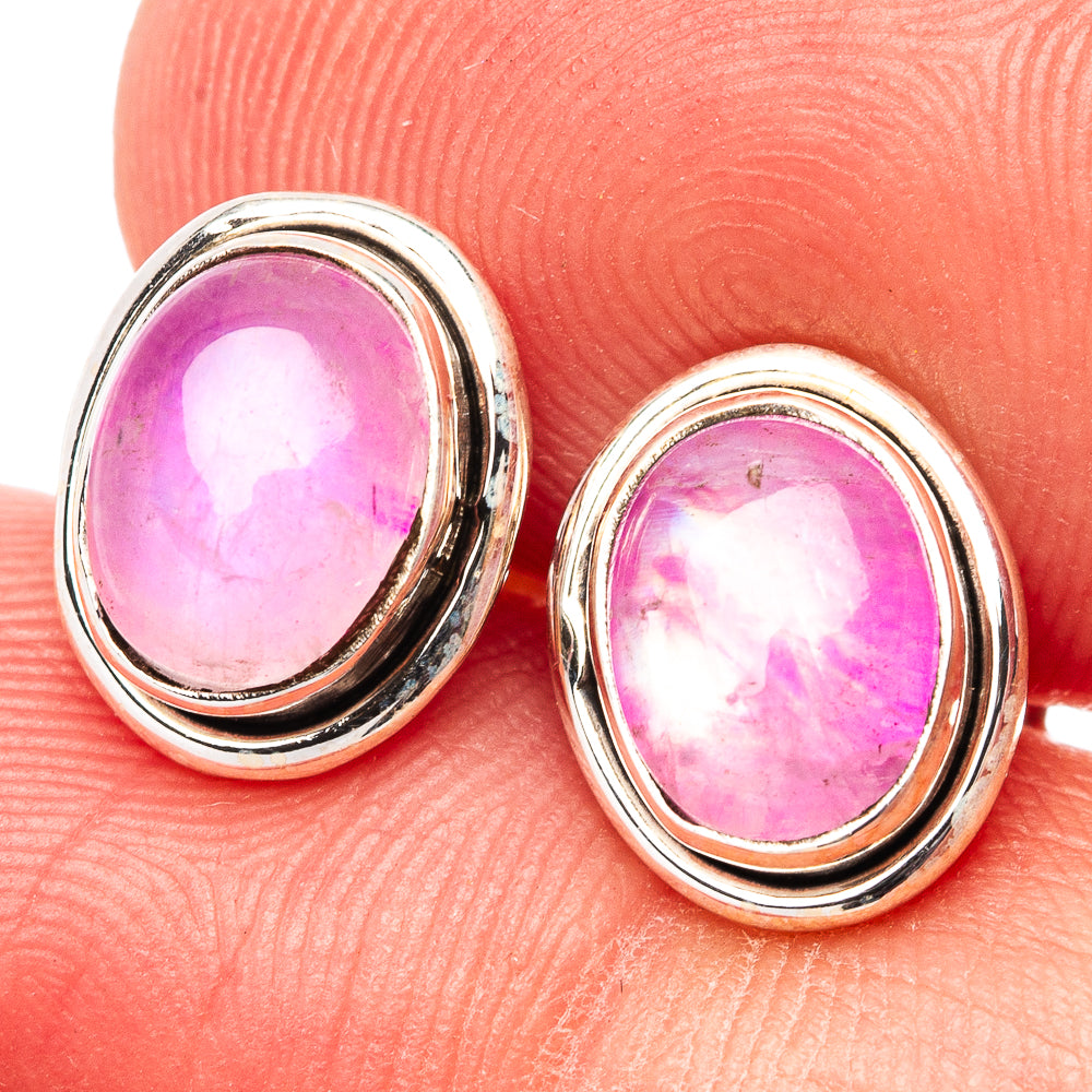 Pink Moonstone Earrings 3/8" (.925 Sterling Silver)