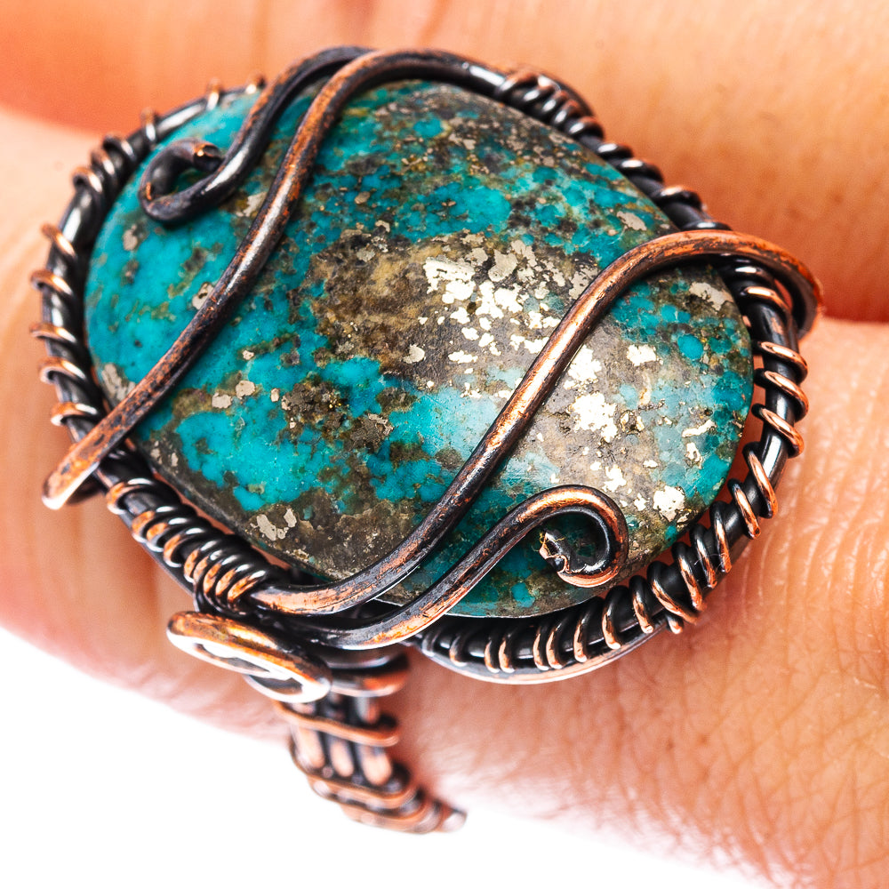 Turquoise Wire Wrap Ring Size 8.25 (Oxidized Copper)
