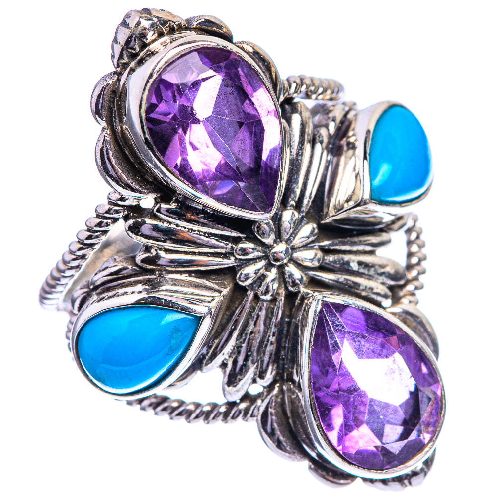 Large Faceted Amethyst, Sleeping Beauty Turquoise Ring Size 7.75 (925 Sterling Silver) R143186