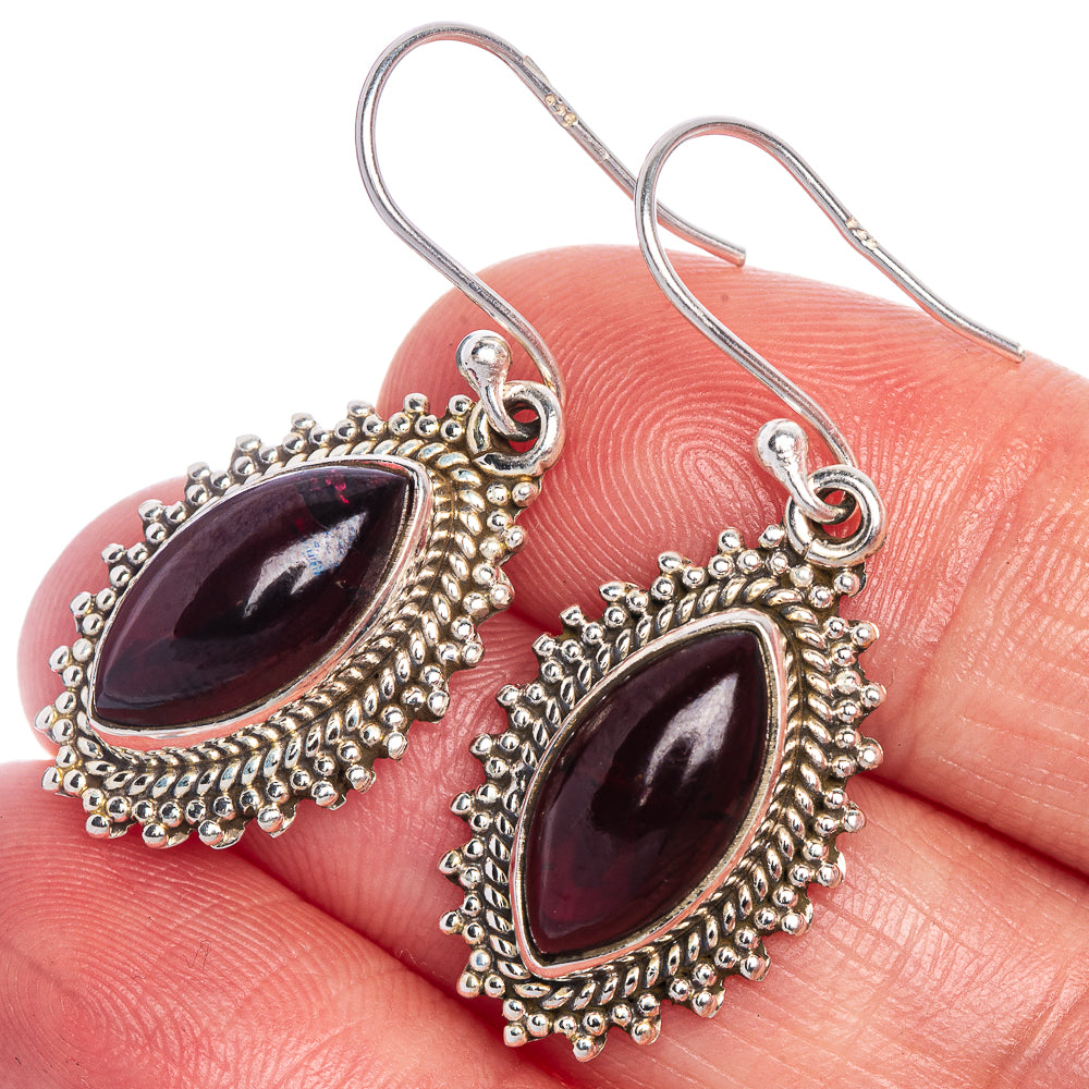 Garnet Earrings 1 1/2" (925 Sterling Silver) E1009