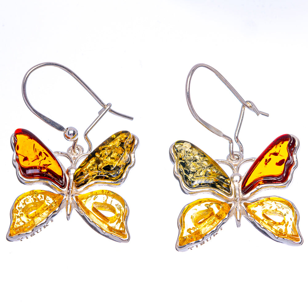 Baltic Amber Butterfly Earrings 1 3/8" (.925 Sterling Silver)