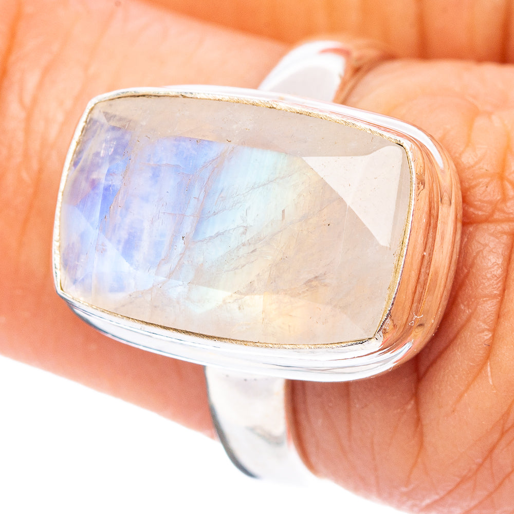 Faceted Rainbow Moonstone Ring Size 6.25 (.925 Sterling Silver)