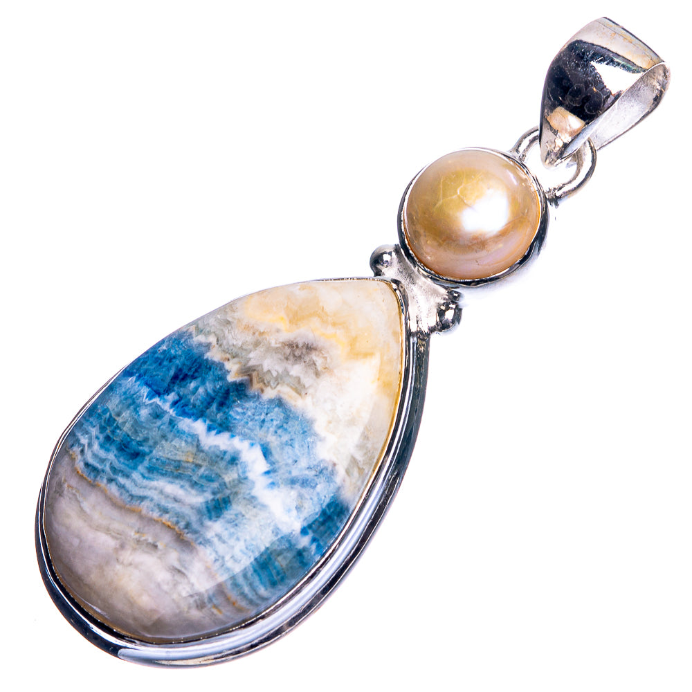 Blue Scheelite, Cultured Pearl Pendant 1 7/8" (925 Sterling Silver) P39151