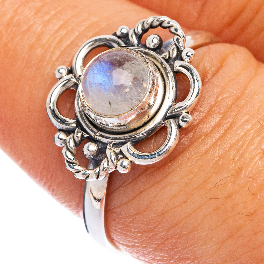 Rainbow Moonstone Dainty Ring Size 7.75 (925 Sterling Silver) R145519