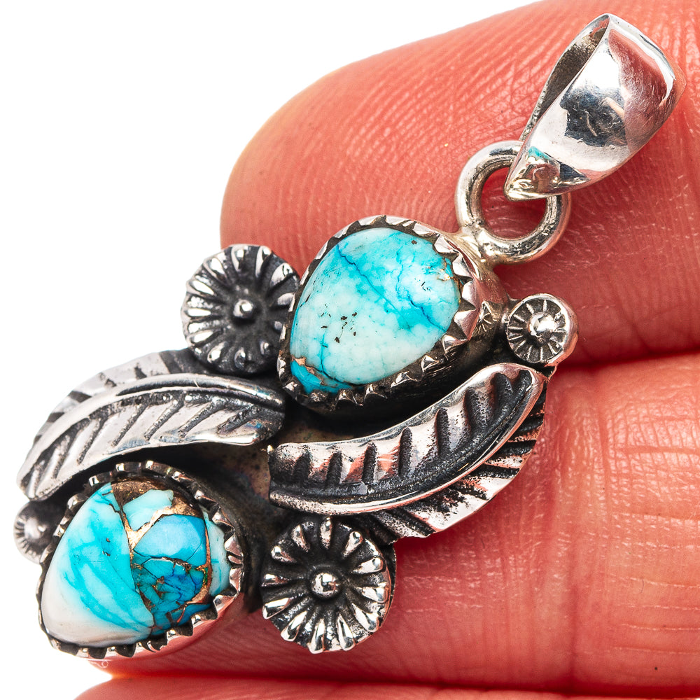 Native Style Ice Blue Dahlia Mohave Turquoise Pendant 1 1/2" (.925 Sterling Silver)
