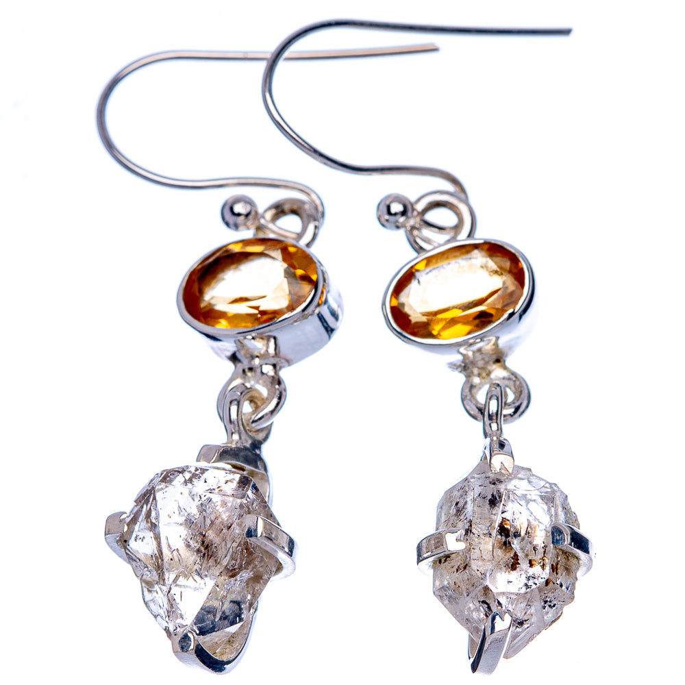 Herkimer Diamond, Citrine Earrings 1 1/2" (925 Sterling Silver) E433353
