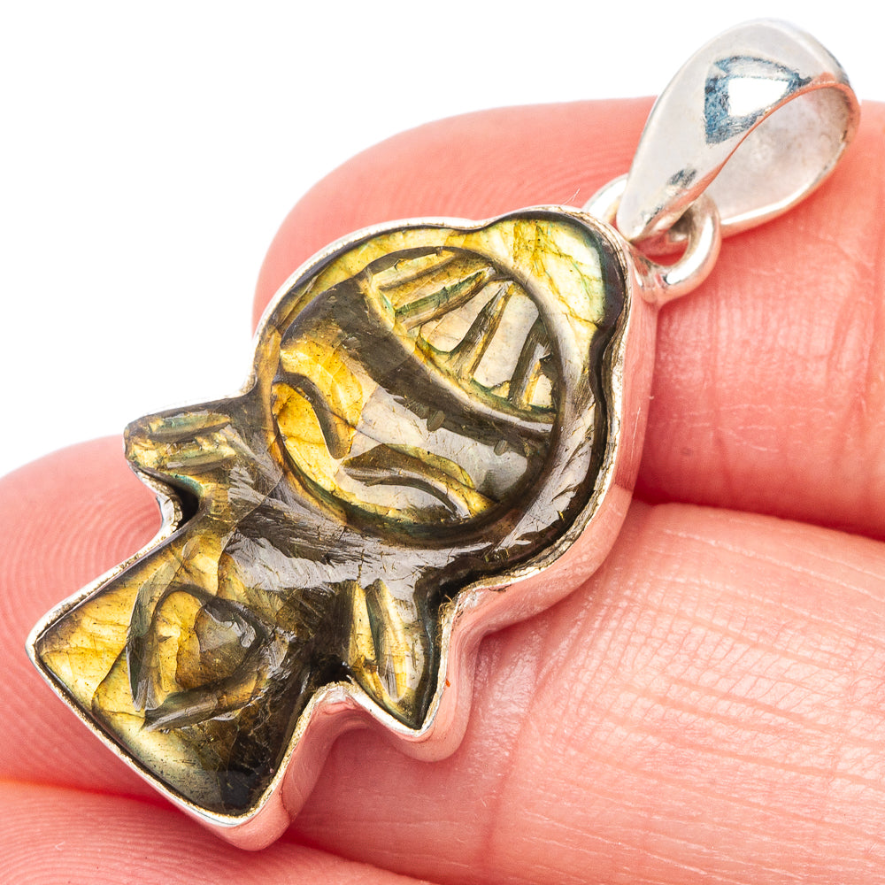 Carved Labradorite Kid Pendant 1 1/4" (925 Sterling Silver) P44214