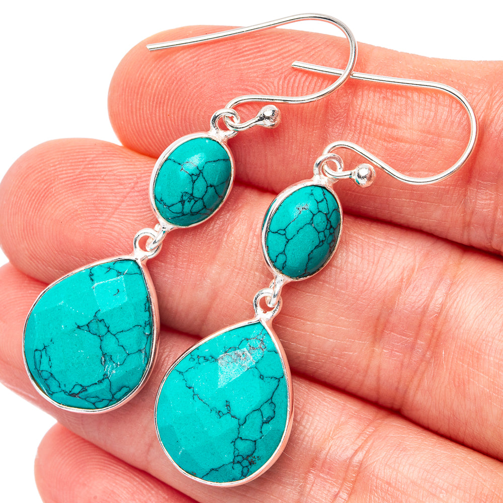 Turquoise Howlite Earrings 1 3/4" (925 Sterling Silver) E3154